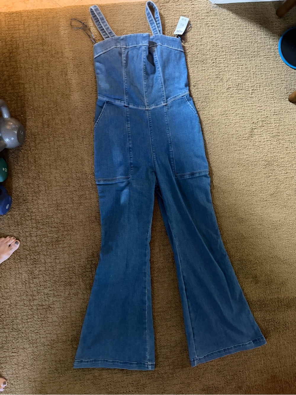 Hollister Blue Denim Wide-Leg Flare Romper size Large NWT removable straps